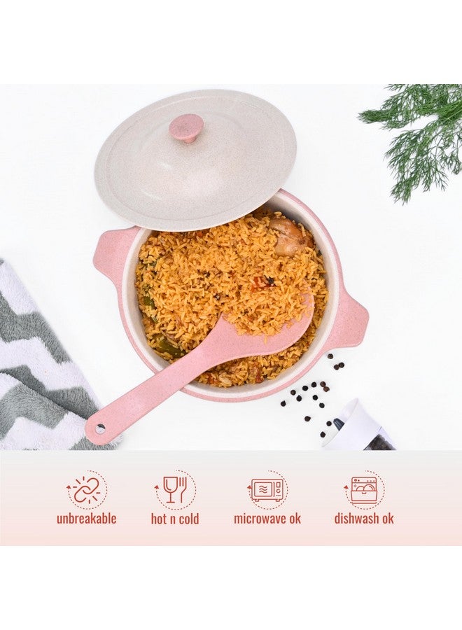 Eha Earth Friendly Serving Bowls with Lid | Microwave Safe | Made with Rice Husk and Bamboo Fibers | 1250 ml Each | Set of 2 | Innocent-Celeste Pink & Green - Image 3