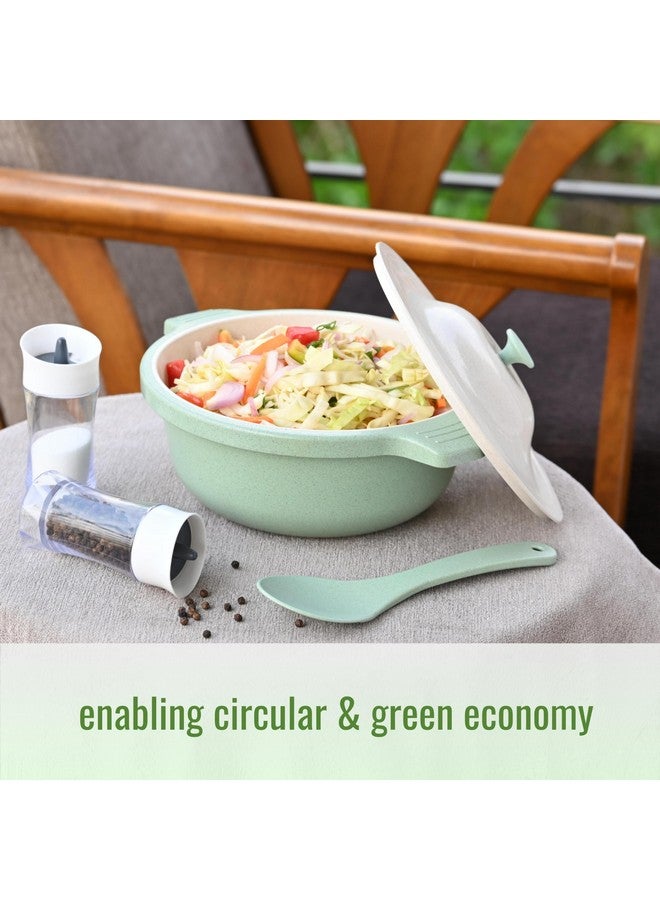 Eha Earth Friendly Serving Bowls with Lid | Microwave Safe | Made with Rice Husk and Bamboo Fibers | 1250 ml Each | Set of 2 | Innocent-Celeste Pink & Green - Image 5