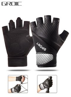 GROIC Cycling Gloves MTB Anti-Slip Shock-Absorbing Bicycle Gloves, Breathable Half Finger Gloves with Extended Wrist Support, for Fitness Cycling Training Outdoor Sports-L  - Image 1