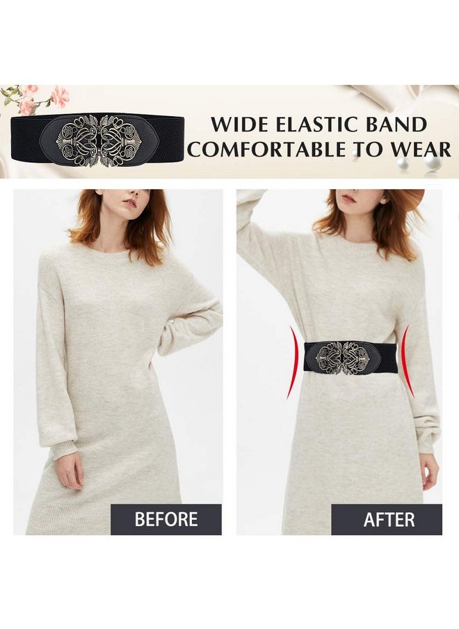 Electomania - Black Belt For Women, Elastic Retro Wide Belt, Comfortable And Stylish All-Match Accessory, Waist Size 23"-39" - Image 1