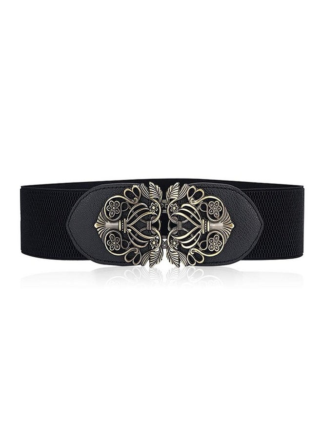 Electomania - Black Belt For Women, Elastic Retro Wide Belt, Comfortable And Stylish All-Match Accessory, Waist Size 23"-39" - Image 1
