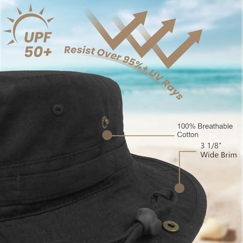 Phaiy Bucket Hat Wide Brim UV Protection Sun Hat Boonie Hats Fishing Hiking Safari Outdoor Hats for Men and Women Black - Image 2
