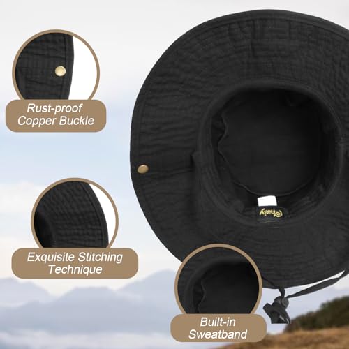 Phaiy Bucket Hat Wide Brim UV Protection Sun Hat Boonie Hats Fishing Hiking Safari Outdoor Hats for Men and Women Black - Image 3