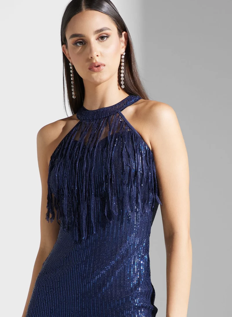 Ella Limited Edition Halter Neck Fringed Bodycon Dress