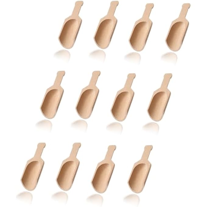 ريحني مجموعة 12 قطعة من المغارف الخشبية، التوابل، الشاي، القهوة، أملاح السكر، ملاعق خشبية طبيعية صغيرة للعلب الطهي في المطبخ - Image 1