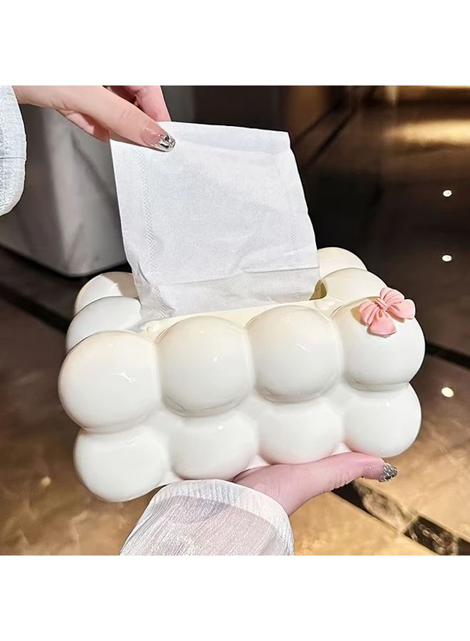 حامل علبة المناديل على شكل سحابة مع رباط - محدث بالكامل - أبيض - ديكور المنزل - Image 1