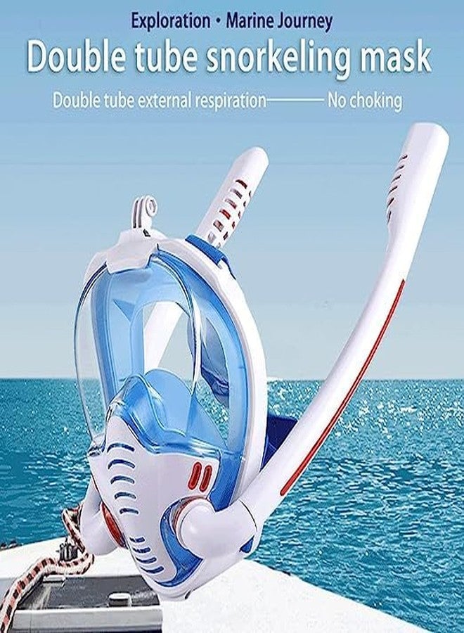 Olpad Adult Men and Women Swimming Mask Double Snorkel Silicone Full Dry Snorkel Mask Full Face Snorkel Mask [Blue - S/M] - Image 5