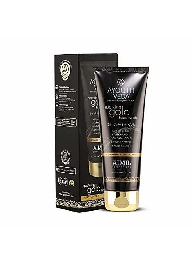 AYOUTHVEDA Sparkling 24K Nano Elemental Gold Face Wash With Kashmiri Saffron Stimulates Skin Cells Golden Glow Brightens Complexion Suitable For All Skin Types (Pack Of 1 100 Ml)  - Image 1