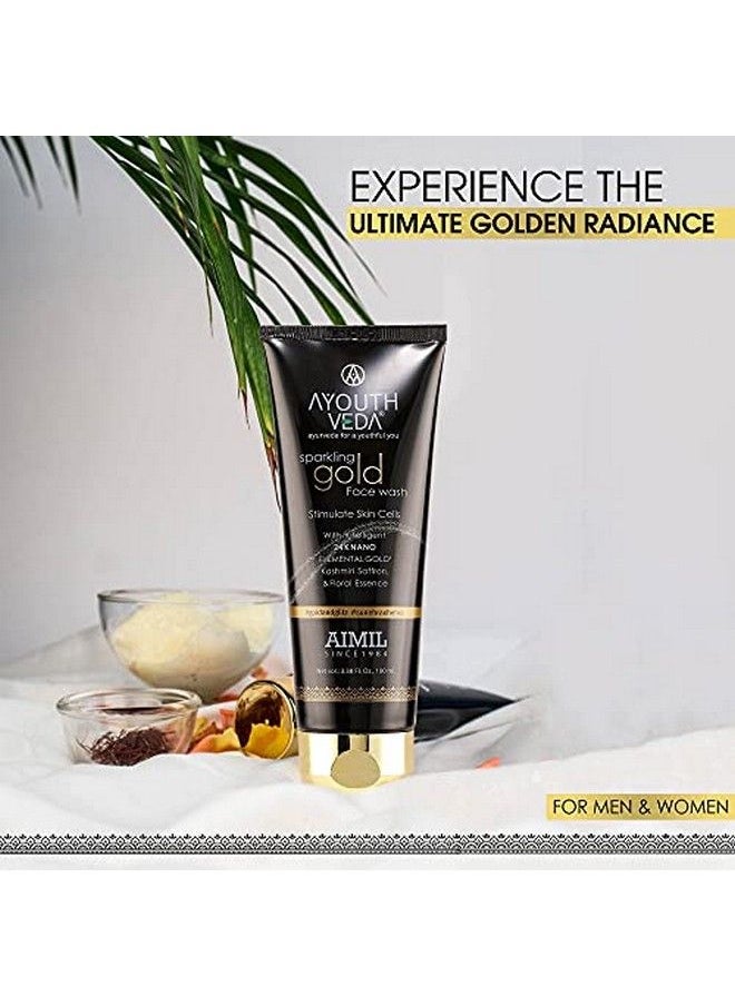 AYOUTHVEDA Sparkling 24K Nano Elemental Gold Face Wash With Kashmiri Saffron Stimulates Skin Cells Golden Glow Brightens Complexion Suitable For All Skin Types (Pack Of 1 100 Ml)  - Image 3