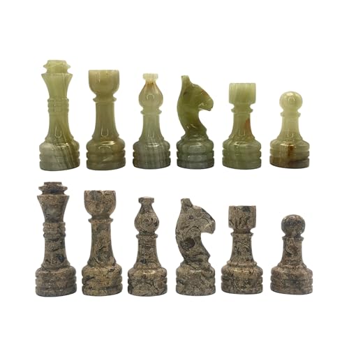 OceanicX Handcrafted Premium Marble Chess Pieces Set Elegant 32Piece Replacement for 1215 Inch Chess Boards Storage Box Coral and Green - Image 1