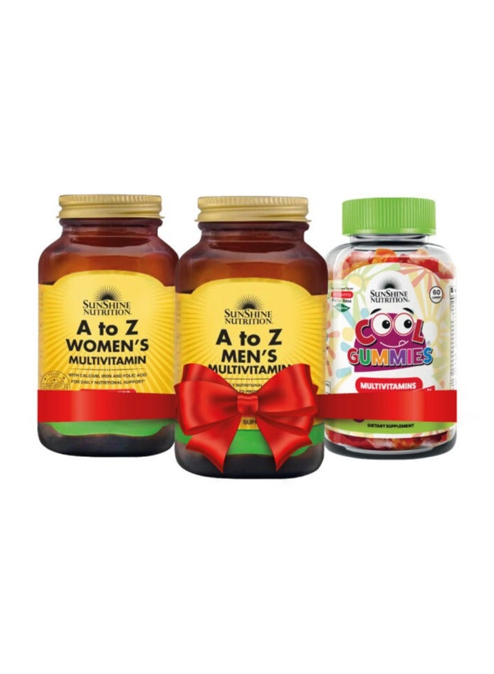 SUNSHINE NUTRITION Multivitamin Healthy Family Value Pack A-Z Men, A-Z Women & Cool Gummies