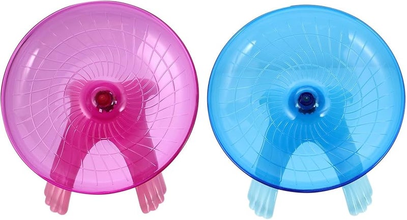 2pcs Silent Hamster Exercise Wheels Flying Saucer Running Toy for Small Animals Blue Pink - Image 1