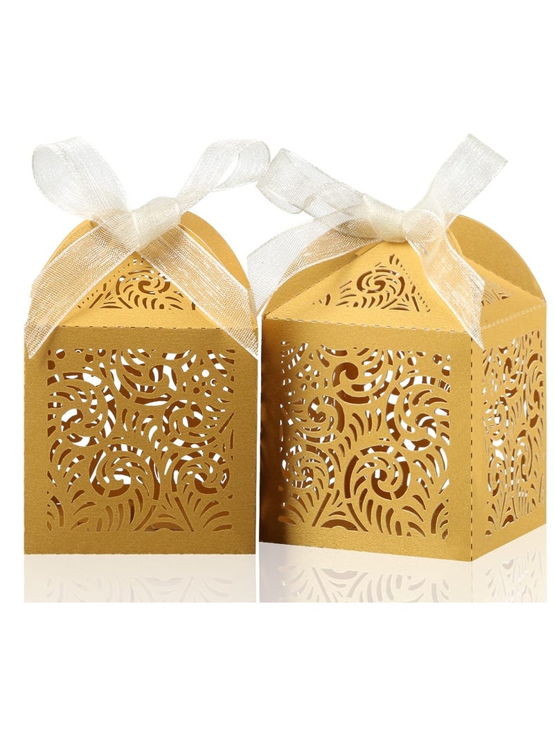 20Pcs Laser Cut Favor Boxes, 2x2x2.75in Small Gift Boxes for Presents, Party Wedding Favors Boxes with Ribbon, Mini Candy Boxes for Event Bridal Shower Anniversary Birthday - Image 1
