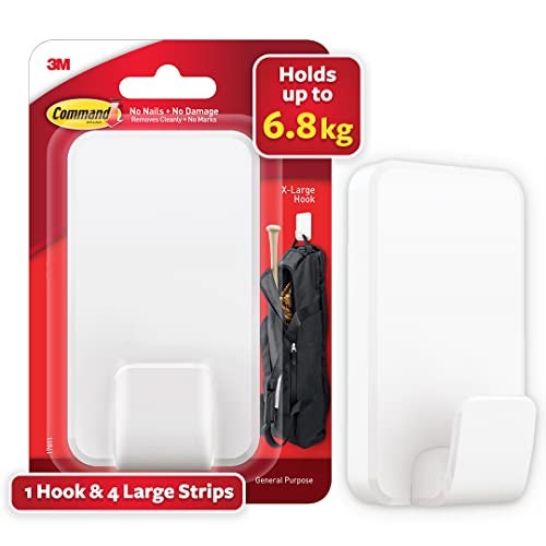 Command 3M Command Mega Wall Hooks, Holds Up to 6.8kg, no Paint Damage, Reusable, Heavy Duty, Holds Strongly, Adhesive Hooks for Wall, Multi-Surface (1 Hook, 4 Strips) - Image 1