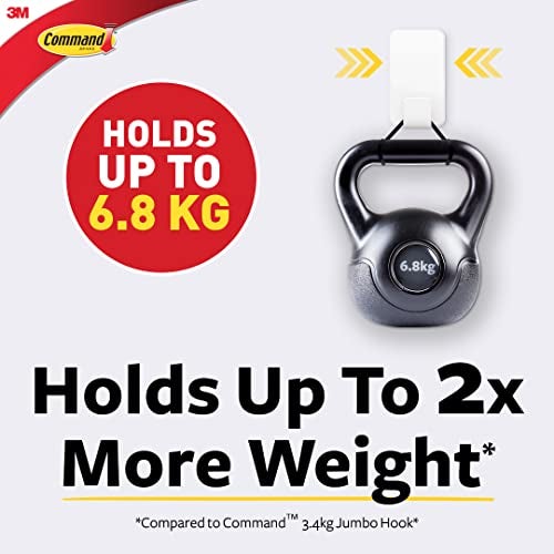 Command 3M Command Mega Wall Hooks, Holds Up to 6.8kg, no Paint Damage, Reusable, Heavy Duty, Holds Strongly, Adhesive Hooks for Wall, Multi-Surface (1 Hook, 4 Strips) - Image 5