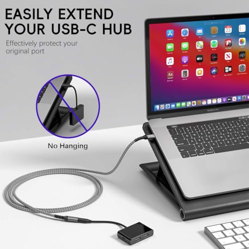 Verilux® PD 100W Type C Extension Cable Fast Charging, 2M/6.6FT USB C Male to Female Extension Cable Support 10Gbps Data Transfer, 4K@60Hz HD Video Output Compatible with iPad Pro, MacBook Pro, Grey - Image 2