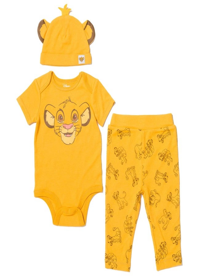 Disney Lion King Simba Infant Baby Boys Bodysuit Pants and Hat 3 Piece Outfit Set Orange 24 Months - Image 1