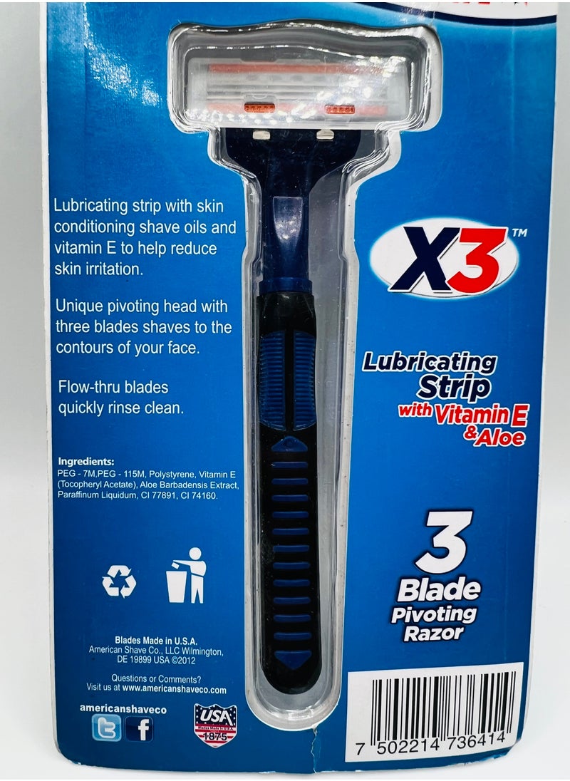 AMERICAN SHAVE - X3 3Blade pivoting razor 1cartridge - Image 1