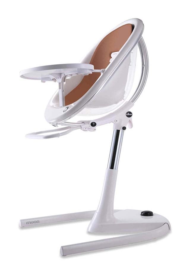 Mima Moon High Chair / Seat Pad, 3-in-1 Highchair, Easy Height Adjustment, Multi-Angle Seat Recline System, 5 Point Safety Harness With Adjustable Shoulder Cushions - White/Camel - Image 2