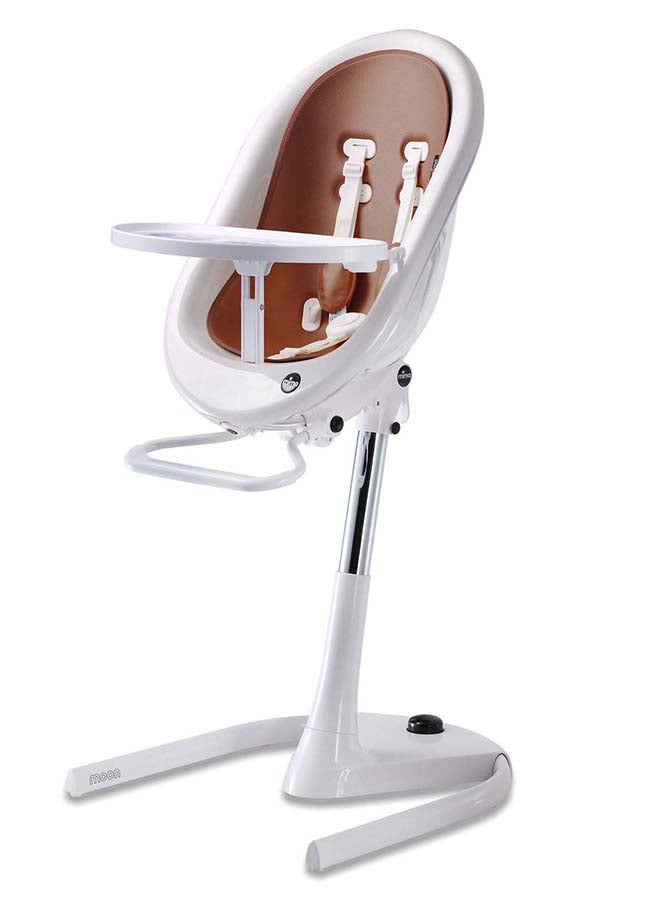 Mima Moon High Chair / Seat Pad, 3-in-1 Highchair, Easy Height Adjustment, Multi-Angle Seat Recline System, 5 Point Safety Harness With Adjustable Shoulder Cushions - White/Camel - Image 1