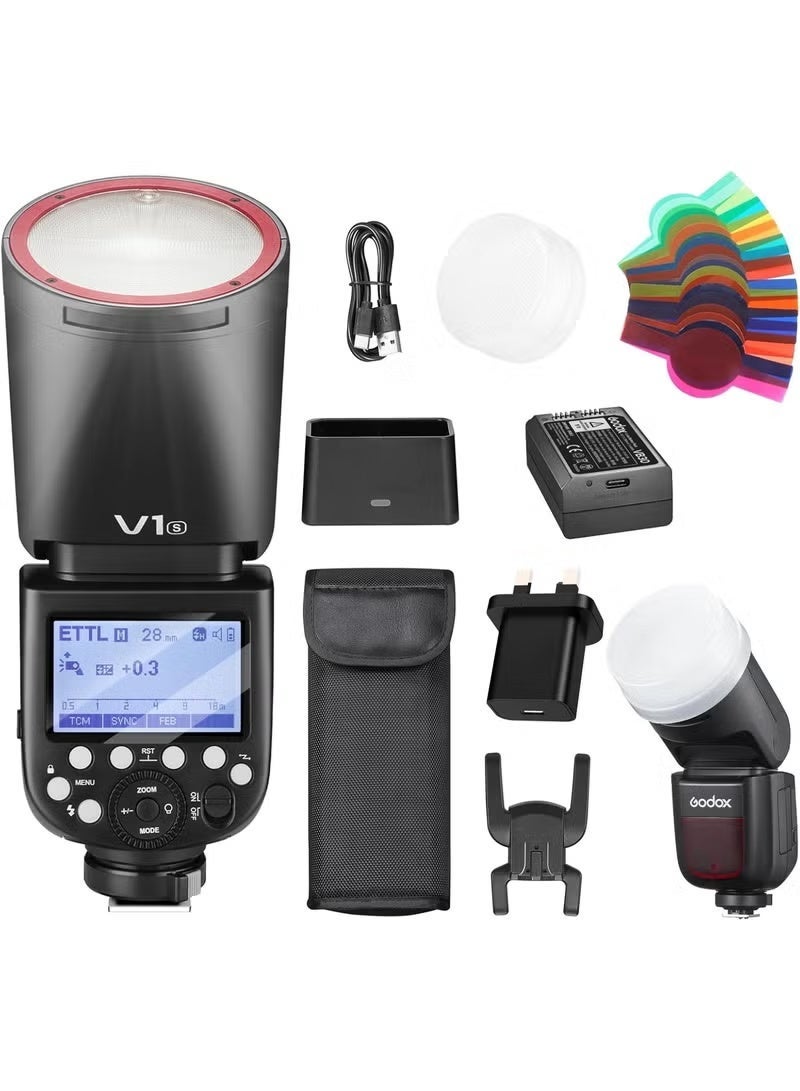 Godox V1-S Round Head Camera Flash for Sony, 2.4G TTL Sony Flash Speedlite, 1/8000 HSS Speedlight for Sony, Rechargeable Li-ion Battery, 480 Full Power Shots, 10 Level LED Modeling Lamp - Image 1