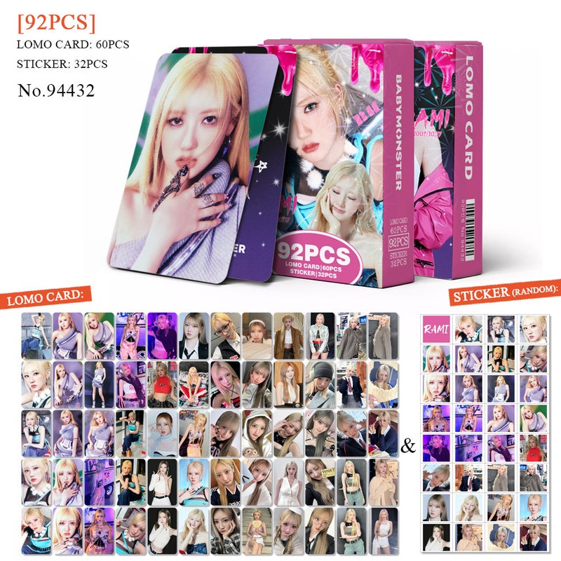BabyMonster Lomocard & Sticker Set – 92PCS (60 Lomocards + 32 Random Stickers) | Aesthetic Photo Card Collection for Fans