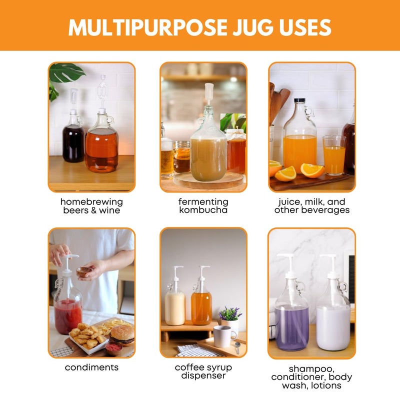 FastRack - 0.5 Gallon Glass Jugs | 2 Pack with Polyseal Caps | Clear Half Gallon Glass Jug Ideal for Beverage Storage, Versatile 1/2 G Jug with Airtight Cap for Fermenting & Storing Liquids - Image 3