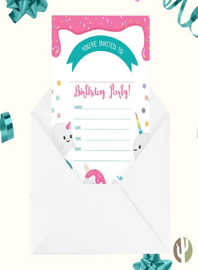 Desert Cactus Narwhals Happy Birthday Invitations Invite Cards (25 Count) With Envelopes Boys Girls Kids Party (25ct) - Image 4