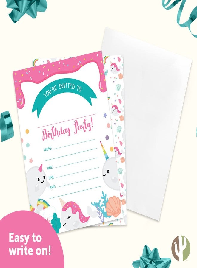 Desert Cactus Narwhals Happy Birthday Invitations Invite Cards (25 Count) With Envelopes Boys Girls Kids Party (25ct) - Image 5
