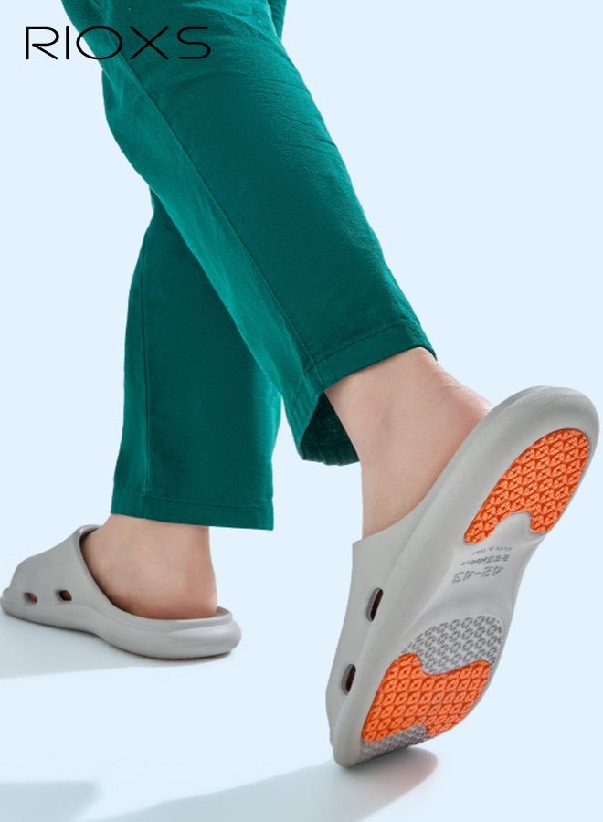 RIOXS Unisex Slippers, Open Toe Non Slip Shower Shoes, Soft Lightweight House Slippers for Women and Men, Quick Dry  Cushioned Thick Sole Slides, Arch Support Oder Free Beach Sandals for Indoor Bathroom Dorm Pool Home Beach, Grey - Image 1