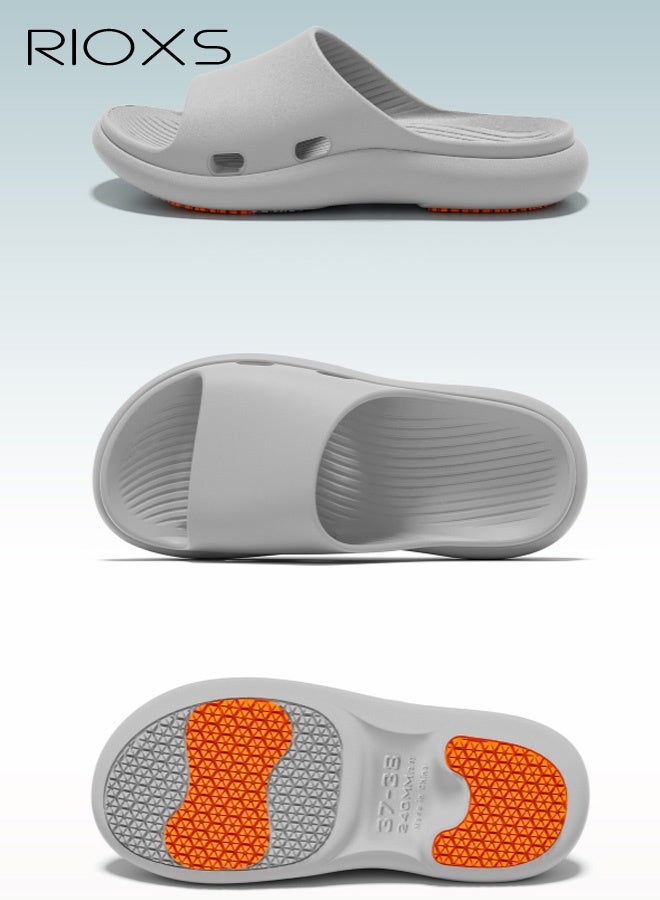 RIOXS Unisex Slippers, Open Toe Non Slip Shower Shoes, Soft Lightweight House Slippers for Women and Men, Quick Dry  Cushioned Thick Sole Slides, Arch Support Oder Free Beach Sandals for Indoor Bathroom Dorm Pool Home Beach, Grey - Image 5