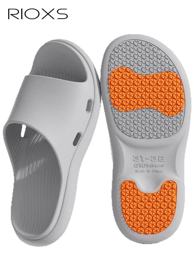 RIOXS Unisex Slippers, Open Toe Non Slip Shower Shoes, Soft Lightweight House Slippers for Women and Men, Quick Dry  Cushioned Thick Sole Slides, Arch Support Oder Free Beach Sandals for Indoor Bathroom Dorm Pool Home Beach, Grey - Image 2