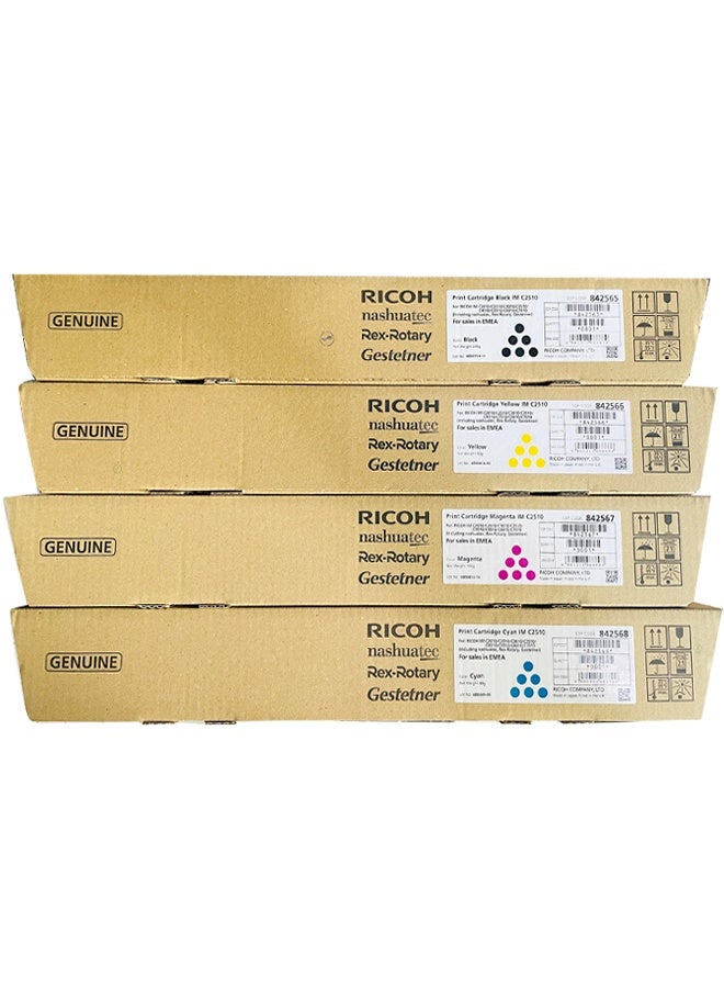 RICOH Original Ricoh IM C2510 Toner Cartridges Black Toner (EDP 842565)Cyan Toner (EDP 842568)Magenta Toner (EDP 842567) Yellow Toner (EDP 842566) For Use IMC 2010/C2510/C3010/C3510/C4510/C5510/C6010/C7010 - Image 1