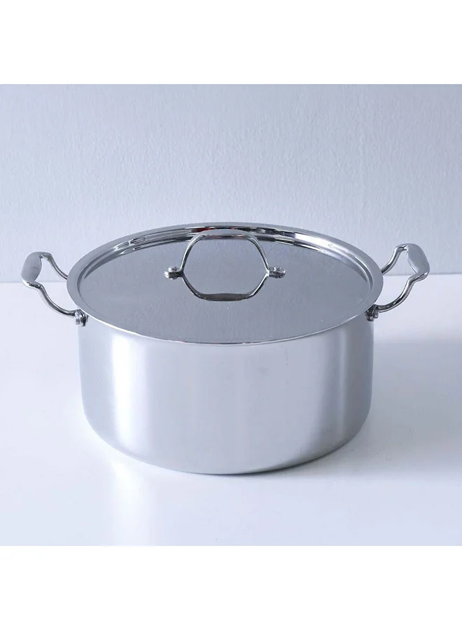 DANUBE HOME Celina Stainless Steel Casserole With Ss Lid 2.5Mm Stainless Steel Non-Stick Stockpot With Cover For Kitchen W28Xh14.3Cm - Silver