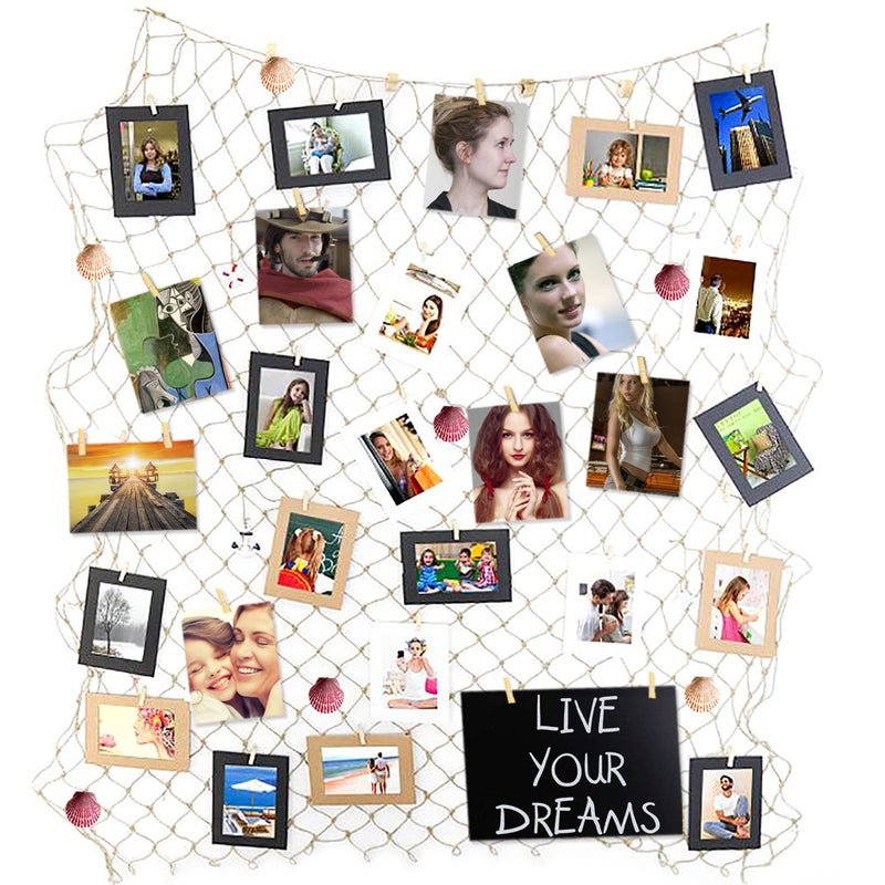 Ecjiuyi Fish Net Party DecorationsPhoto Hanging Display Frames With Clips79x40inch Nautical Themed Mediterranean Wall Decor for Pirate Hawaiian PartyPicture Cards Artworks Organizer