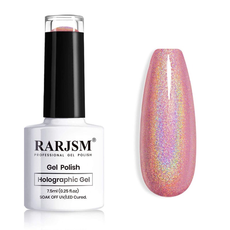 RARJSM Holographic Nail Polish Rose Gold Gel NailPolish with Mermaid Unicorn Effect Glitter Gel Nail Polish RAR73 Suitable for Spring Summer - Image 1