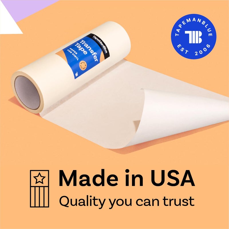 TapeManBlue Paper Transfer Tape for Vinyl, 12" x 50' Roll, Made in America, Premium Vinyl Transfer Tape for Crafts, Decals, and Letters - Image 4