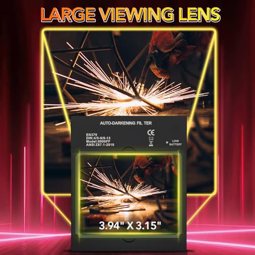 TRQWH Welding Helmet Auto Darkening Large Viewing True Color Solar Powered Welding Hood with 4 Arc Sensor Adjustable Wide Shade Range 4~5-8/9-13 Welder Mask for TIG MIG ARC Weld - Image 4