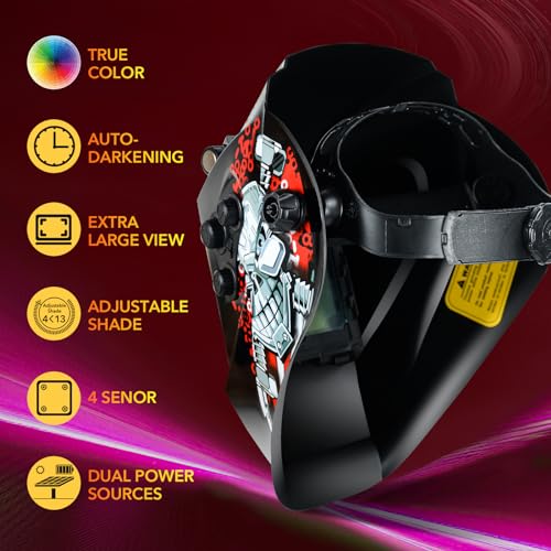 TRQWH Welding Helmet Auto Darkening Large Viewing True Color Solar Powered Welding Hood with 4 Arc Sensor Adjustable Wide Shade Range 4~5-8/9-13 Welder Mask for TIG MIG ARC Weld - Image 2