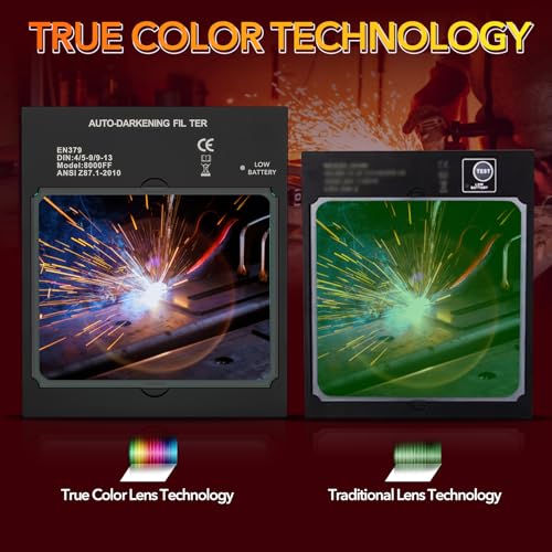 TRQWH Welding Helmet Auto Darkening Large Viewing True Color Solar Powered Welding Hood with 4 Arc Sensor Adjustable Wide Shade Range 4~5-8/9-13 Welder Mask for TIG MIG ARC Weld - Image 3