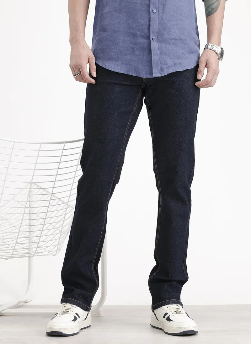 Solid Straight Fit Denim Jeans | Dark Blue