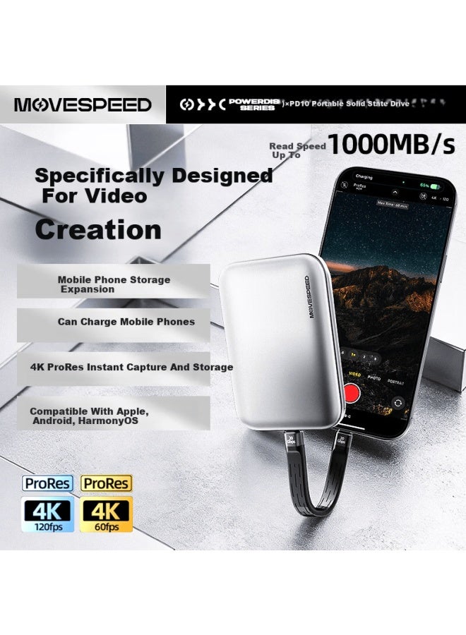 Move Speed 2tb Portable Ssd 2-in-1 Power Bank And Ssd Magnetic Mobile Phone Fast Charging Power Bank Hard Drive 1000mb/s Read Write Pd10