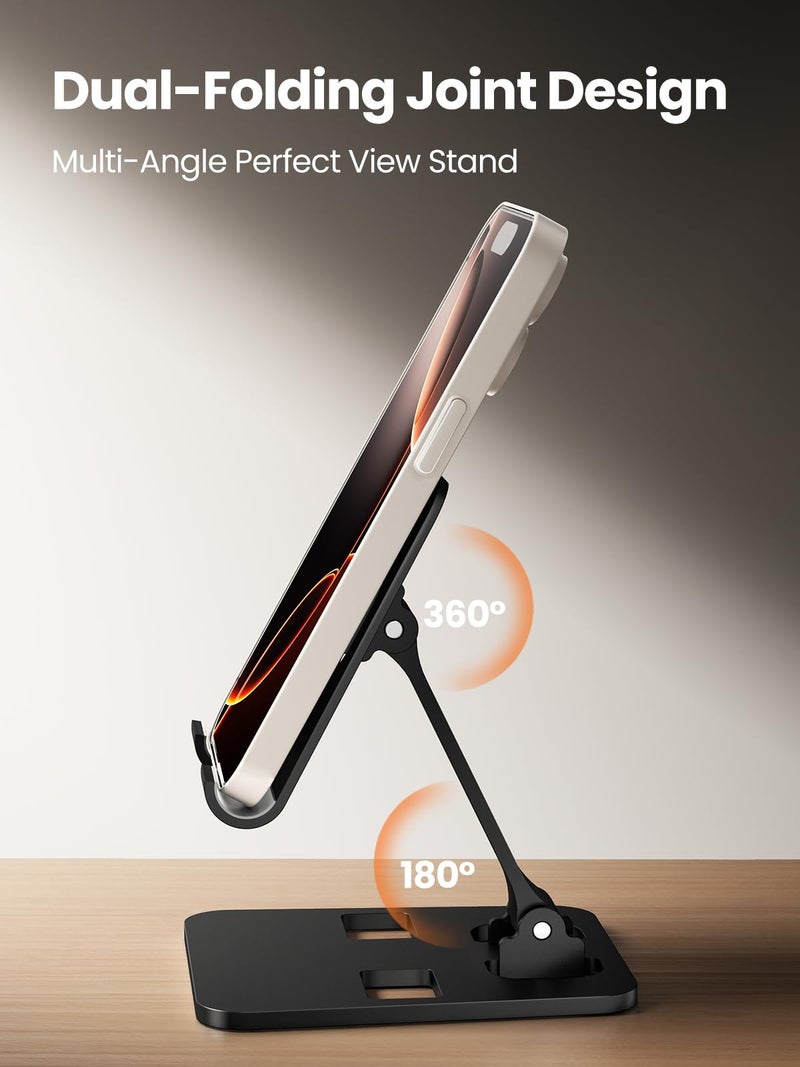 Anifrim Phone Stand for Desk, Dual Folding Cell Phone Holder, Fully Adjustable Portable Mobile Phone Holder for iPhone 17 16 15 14 13 12 11 Pro Max Plus Air, Galaxy S25 S24, All Phones (Black) - Image 2