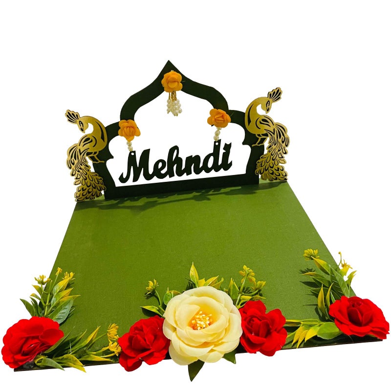 Buyent Enterprises Buyent ® Peacock Planter Mehndi Ceremony thali Mehndi Platter for Wedding Groom or Bridal Mehndi Platter Mehndi thali for Wedding - Image 1