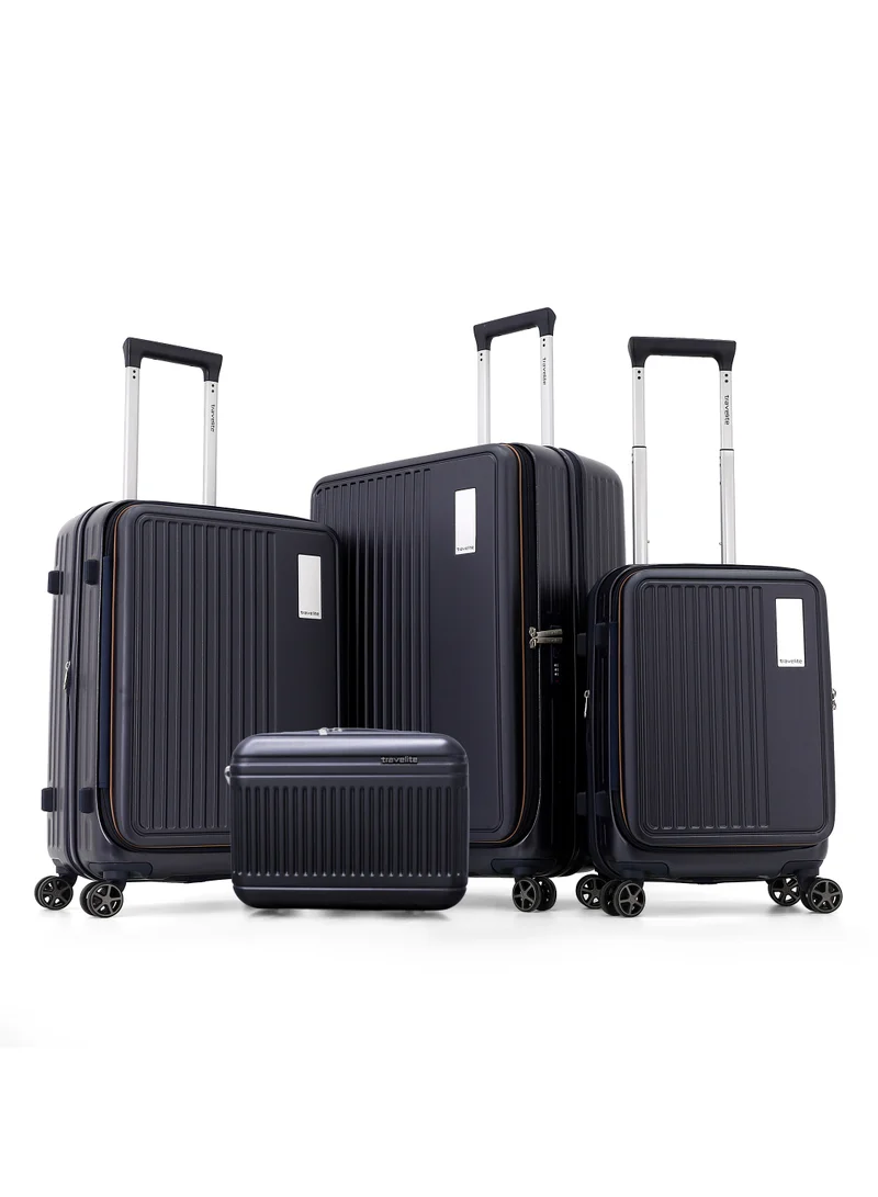 ترافلايت Travelite 4-Piece Hardside Luggage Set 28” Large, 24” Medium, 20” Carry-On + Makeup Bag, Polycarbonate (PC)
