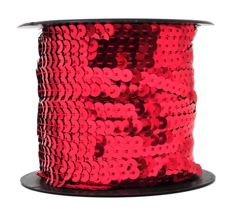 Mandala Craft 6mm Flat Sequin Strip Red Sequins  Red Sequins by The Yard  100 Yds Metallic Sequin Strand for Crafts Sewing