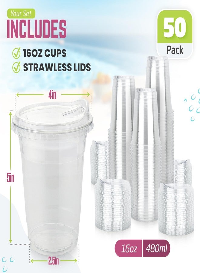 FROZIP 50 Pack 16oz Plastic Coffee Cups with Sip Lids - Clear Plastic Cups with Lids for Smoothies, Iced Coffee & Restaurant Supplies - Image 2