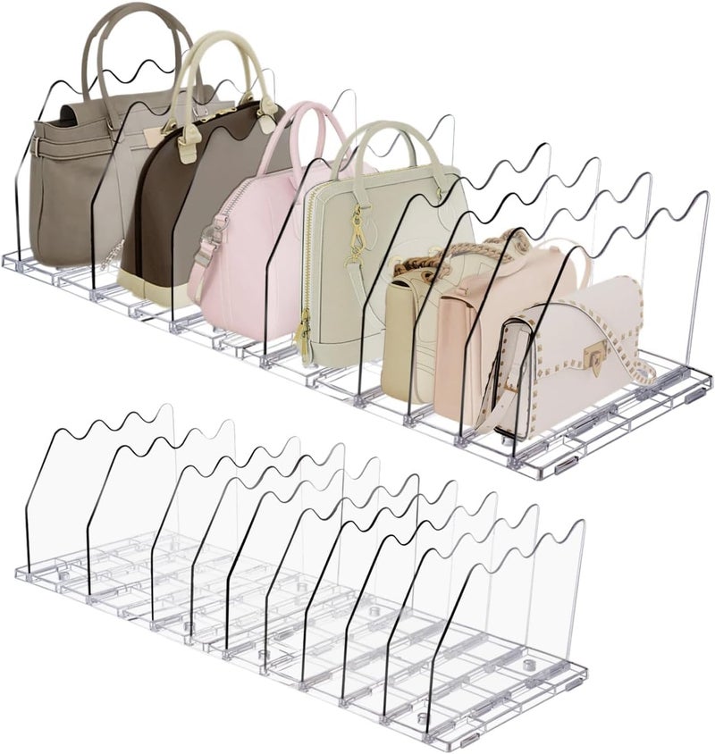 Horoof Home Adjustable Acrylic Purse Organizer - 2-Pack Clear Shelf Divider for Handbags and Books - Image 1