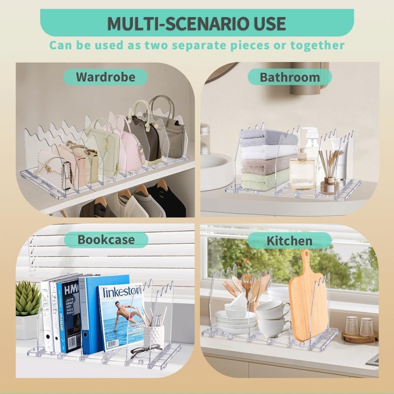 Horoof Home Adjustable Acrylic Purse Organizer - 2-Pack Clear Shelf Divider for Handbags and Books - Image 4