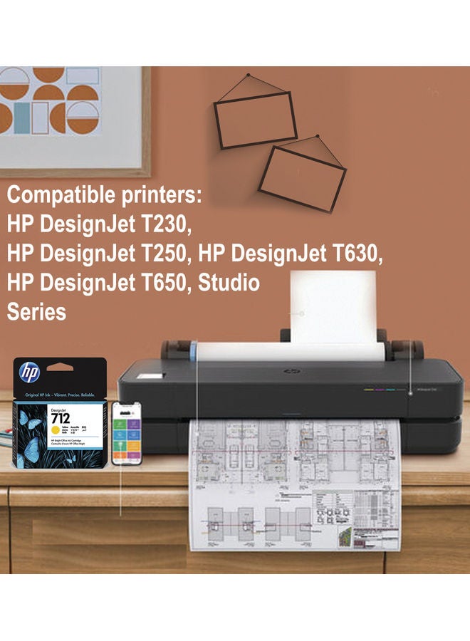 HP خرطوشة حبر 712 لطابعات ديزاين جيت T230/T250/T650 من إتش بي أصفر - Image 2